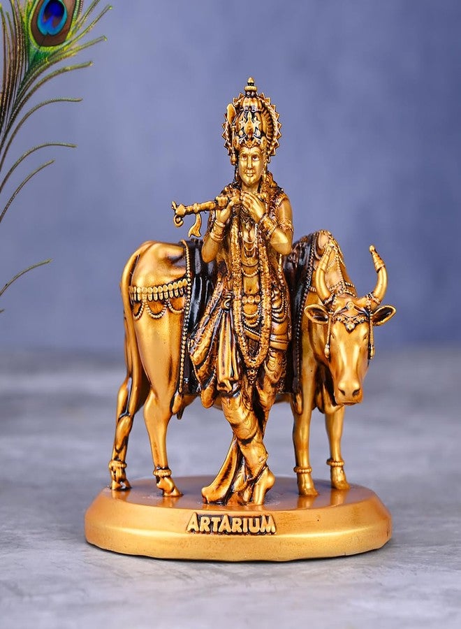 Artarium Handcrafted Krishna with Cow Murti Idol Statue Janmashtami Showpiece for Car Dashboard Home Decor Office and Table Decorative (Krishna with Cow 3.5 Inch) - Image 3
